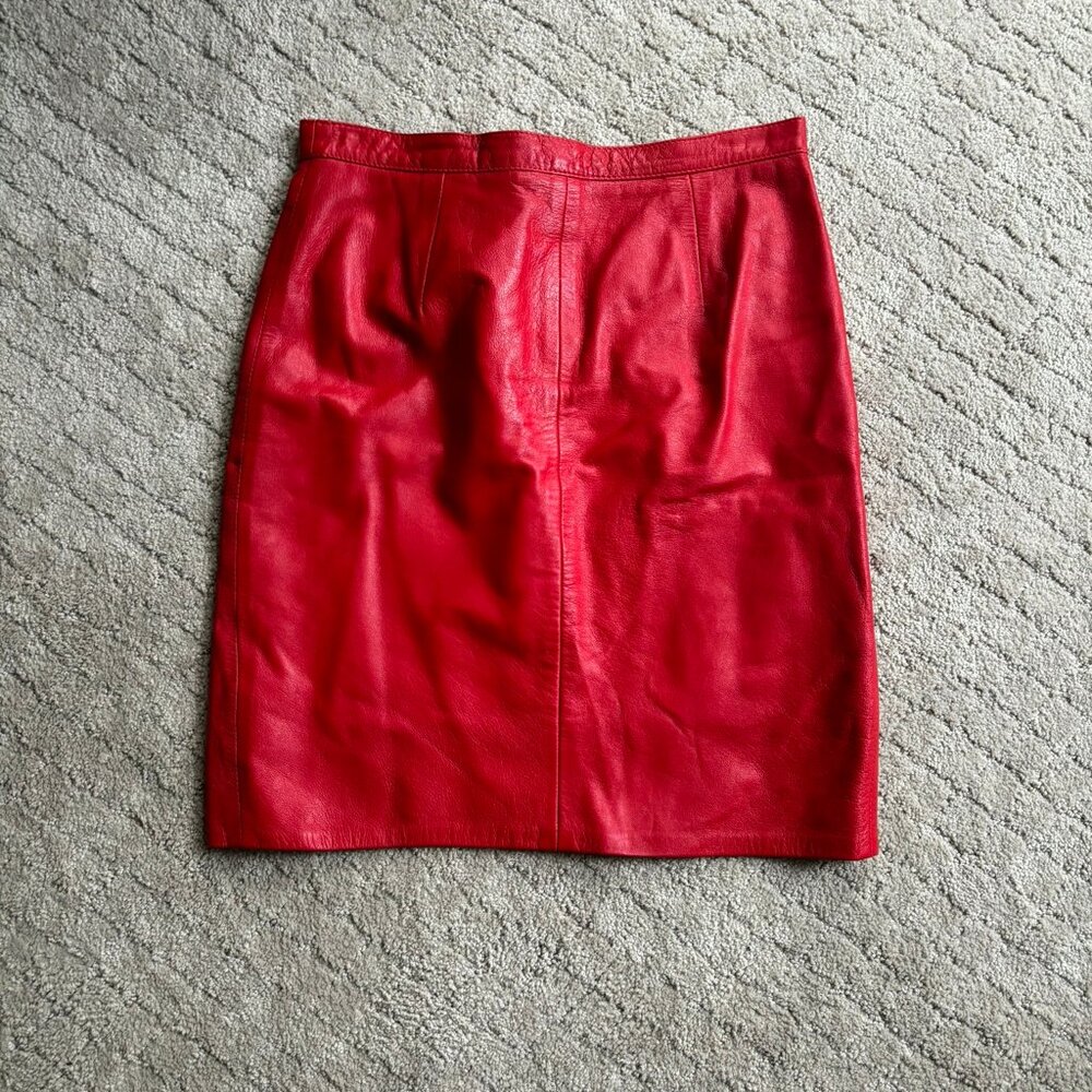 Saks Fifth Avenue Red Leather Skirt - Size 10